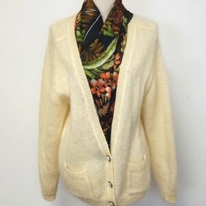 Vintage Bramble Lane Mohair/Acrylic Cardigan Cream Large EUC